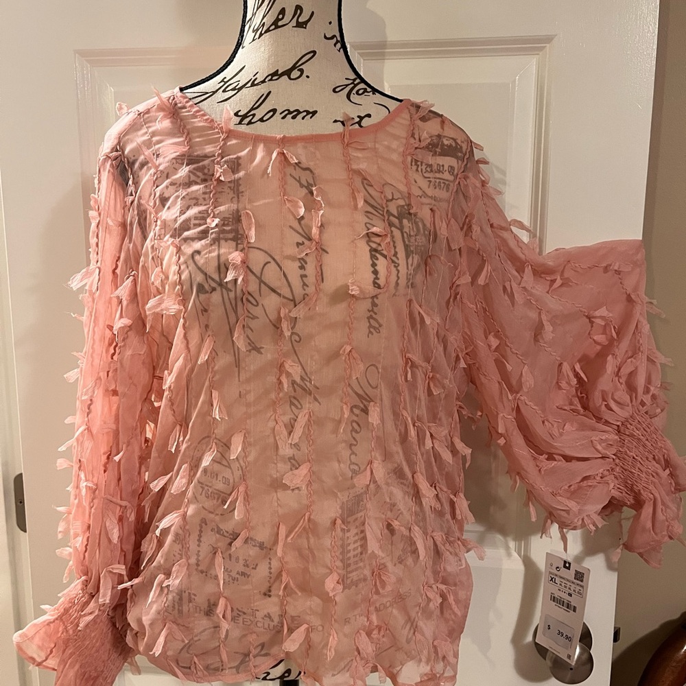 ZARA PINK TOP WITH RIBBON ACCENTS.  XL